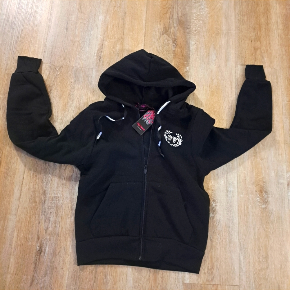 AQ-Sport Fashion Black Zip-Up  Hoodie with Love Logo Women's Size Large NWT